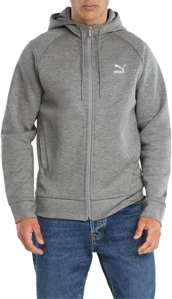 Sweatshirt med hætte Puma Classics Tech FZ Hoodie DK Medium Gray H